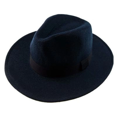 Kapelusz Fedora, Granatowy Klasyczny Jesienno-Zimowy -EM Men's Accessories- Męski, Elegancki