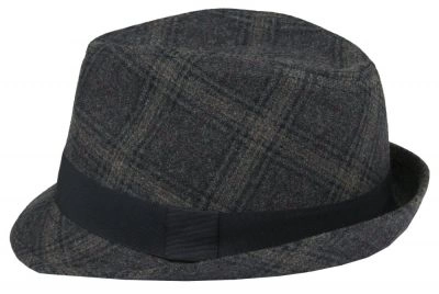 Kapelusz Jesienno-Zimowy, Wełniany, Popielato-Brązowy w Kratkę, Męski w Stylu Trilby -Pako Jeans