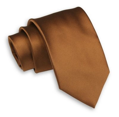 Karmelowy Męski Krawat -Chattier- 7cm, Klasyczny, Szeroki, Elegancki, Brązowy, w Prążki