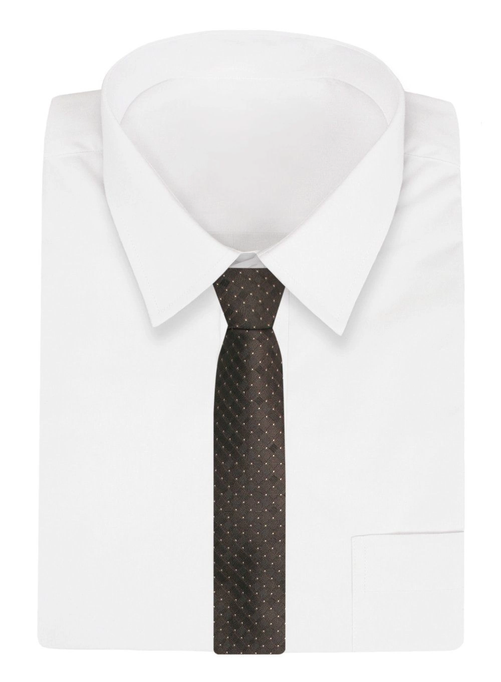 Klasyczny Krawat, Brązowy w Kratkę, Męski, 7cm -Angelo di Monti
