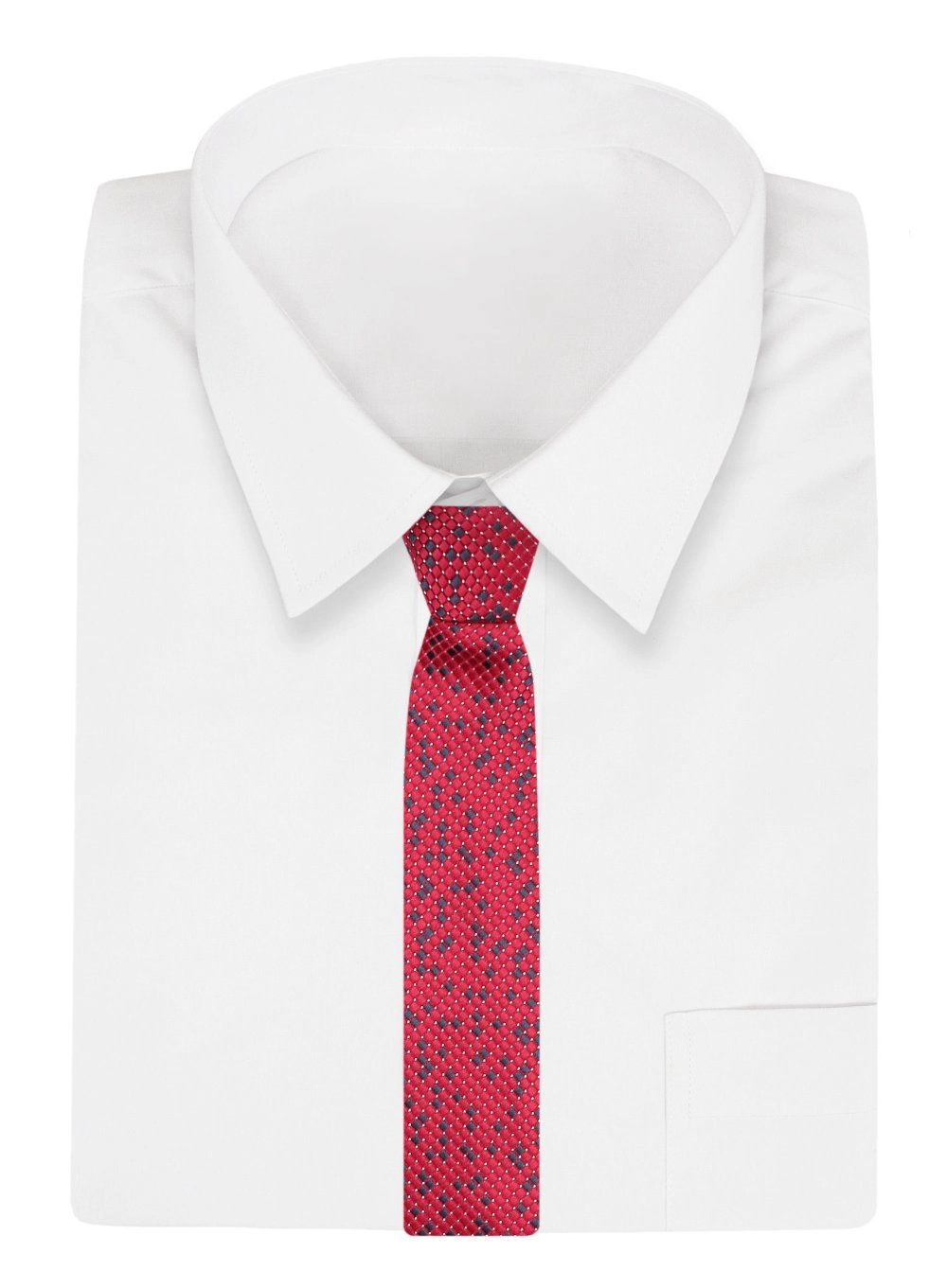 Klasyczny Krawat, Czerwono-Granatowy w Drobny Wzór Geometryczny, Męski, 7cm -Angelo di Monti