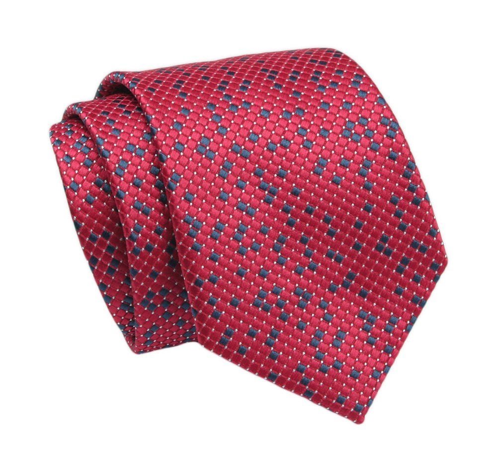 Klasyczny Krawat, Czerwono-Granatowy w Drobny Wzór Geometryczny, Męski, 7cm -Angelo di Monti