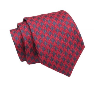 Klasyczny Krawat, Czerwono-Granatowy w Pepitkę, Męski, 7cm -Angelo di Monti