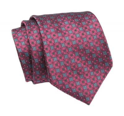 Klasyczny Krawat, Czerwono-Granatowy, Wzór Geometryczny, Męski, 7cm -Angelo di Monti