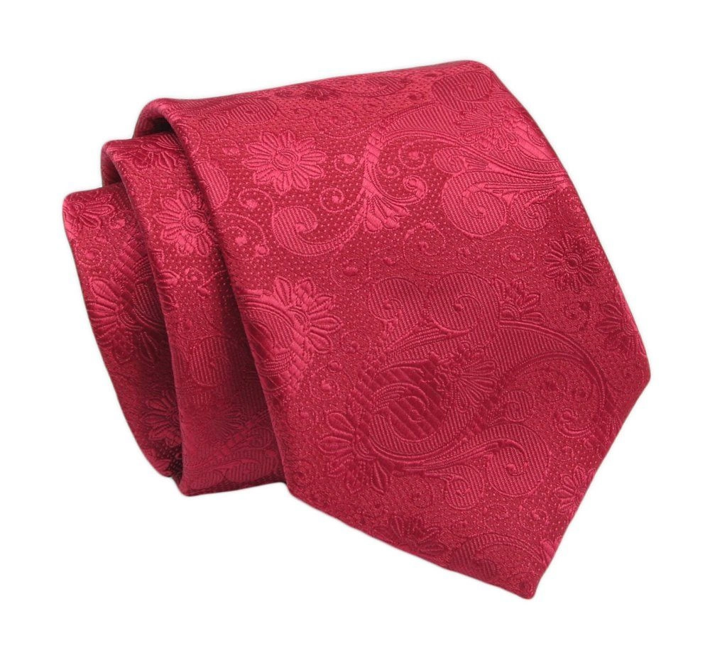 Klasyczny Krawat, Czerwony, Tłoczony Wzór Paisley, Orientalny, Męski, 7cm -Angelo di Monti