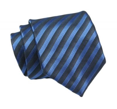 Klasyczny Krawat, Granatowo-Niebieski w Paski, Prążki, Męski, 7cm -Angelo di Monti