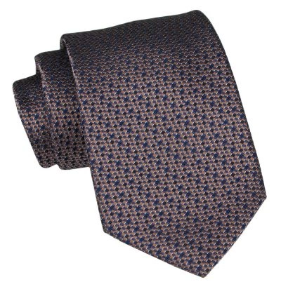 Klasyczny Krawat Męski - ALTIES - Brązowy, Drobny Wzór