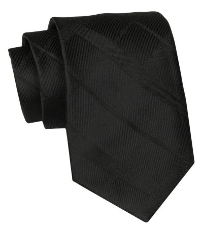 Klasyczny Krawat Męski - ALTIES - Czarny, Faktura
