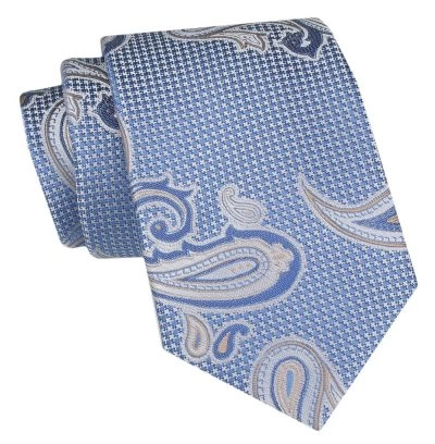 Klasyczny Krawat Męski - ALTIES - Niebieski, Duże Paisley
