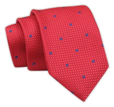 Klasyczny Krawat Męski Czerwony w Granatowy Wzór Geometryczny, Elegancki, 7 cm -Angelo di Monti