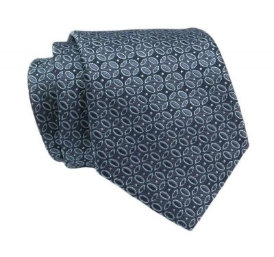 Klasyczny Krawat, Męski, Granatowo-Niebieski Wzór Geometryczny, 7cm -Angelo di Monti