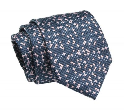 Klasyczny Krawat, Męski, Granatowo-Różowy, Geometryczny Wzór, 7cm -Angelo di Monti