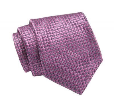 Klasyczny Krawat, Różowy w Drobny Rzucik, Męski, 7cm -Angelo di Monti