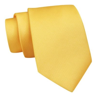 Klasyczny Krawat Żółty, Złoty, Kanarkowy w Delikatne Prążki, Męski, 7 cm -Angelo di Monti