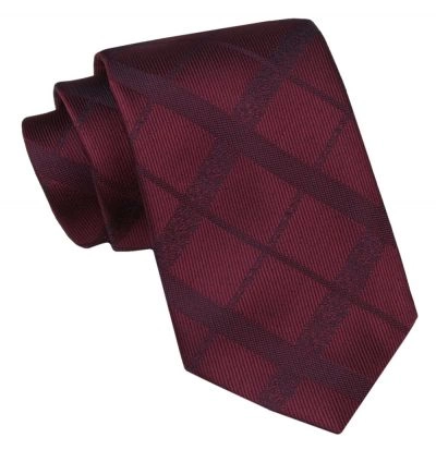 Klasyczny Męski Krawat - ALTIES - Bordo w Kratę
