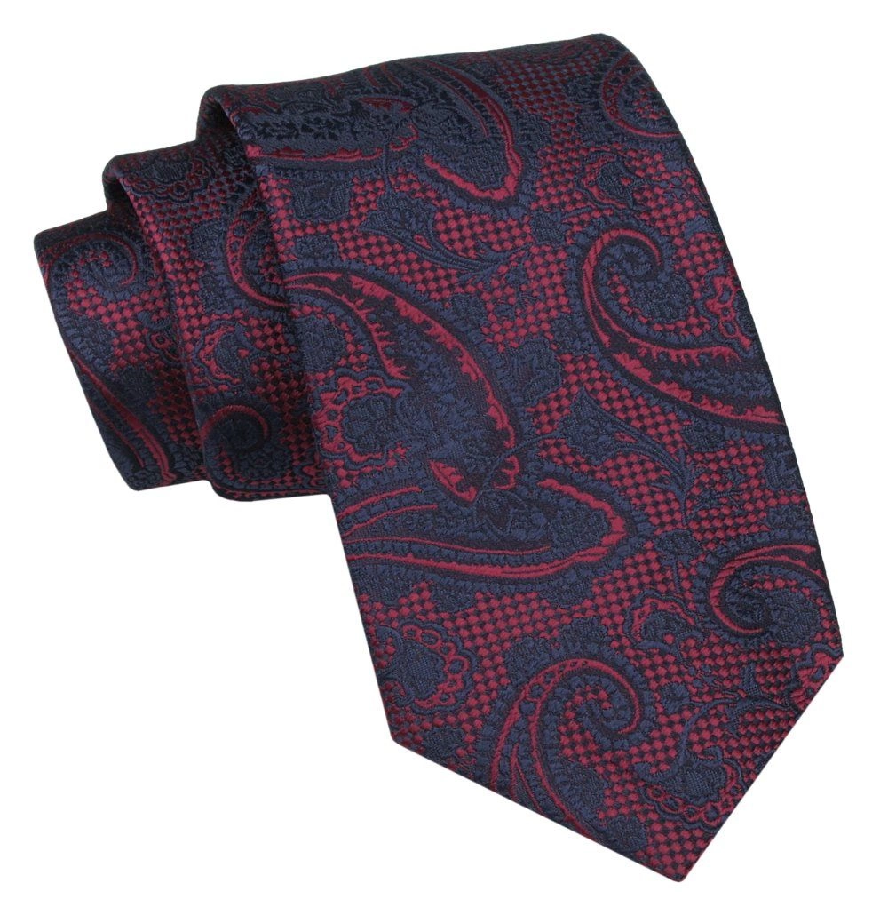 Klasyczny Męski Krawat - ALTIES - Ciemna Czerwień, Paisley