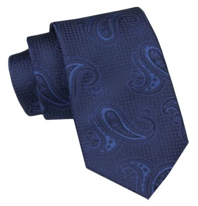 Klasyczny Męski Krawat - ALTIES - Granat, Wzór Paisley