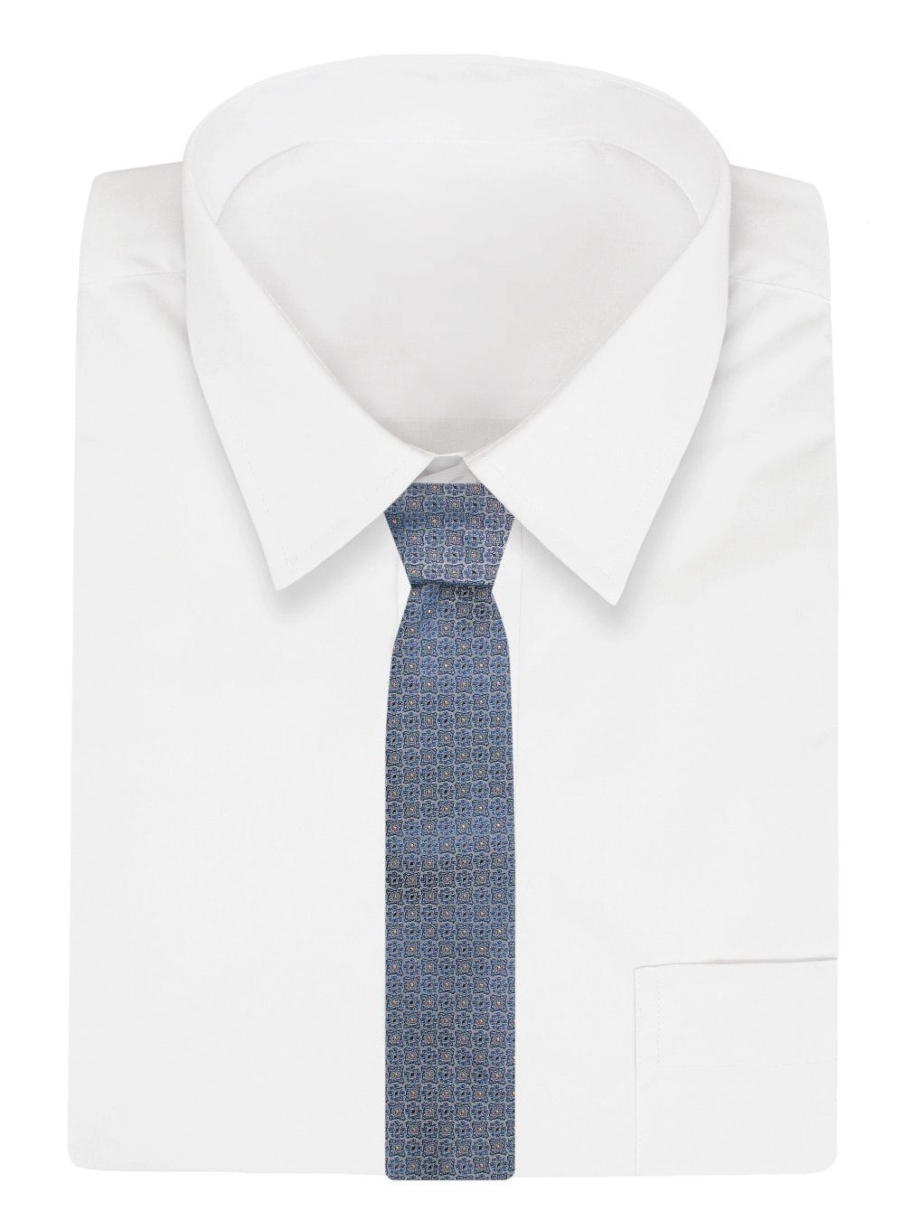 Klasyczny Męski Krawat - ALTIES - Niebieski, Drobny Wzór