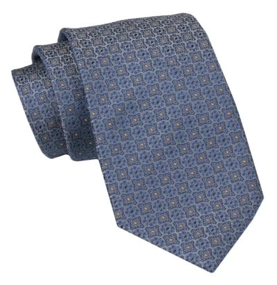Klasyczny Męski Krawat - ALTIES - Niebieski, Drobny Wzór
