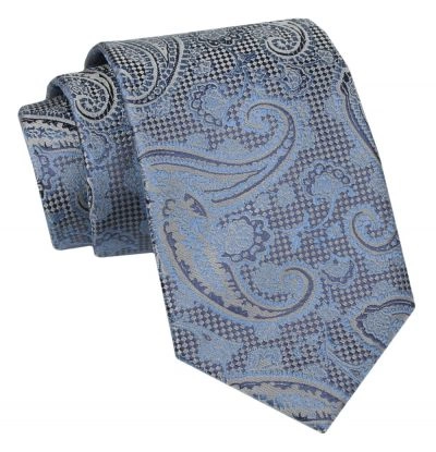 Klasyczny Męski Krawat - ALTIES - Niebieski, Duże Paisley