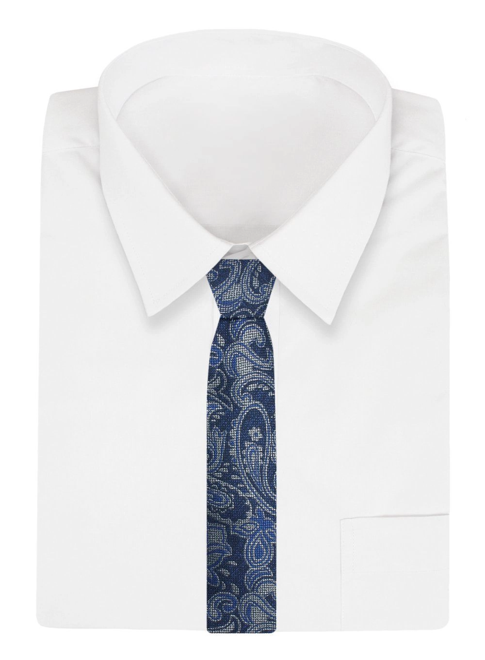 Klasyczny Męski Krawat - ALTIES - Niebieski i Granat, Wzór Kwiatowy