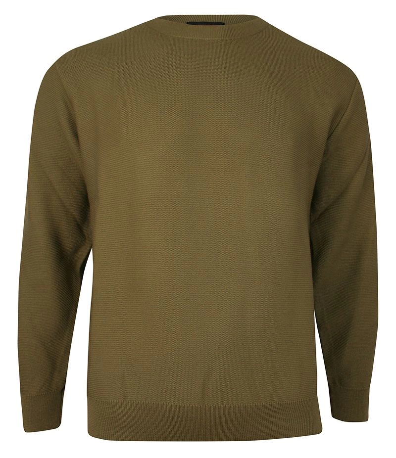 Sweter Klasyczny Oliwkowy -KINGS- Jednokolorowy, Dziergany, Ściągacze na Rękawach i Dole Swetra