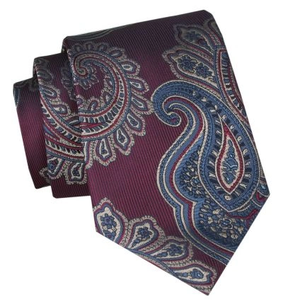 Klasyczny, Szeroki Krawat Męski CHATTIER - Bordowy, Duży Wzór Orientalny
