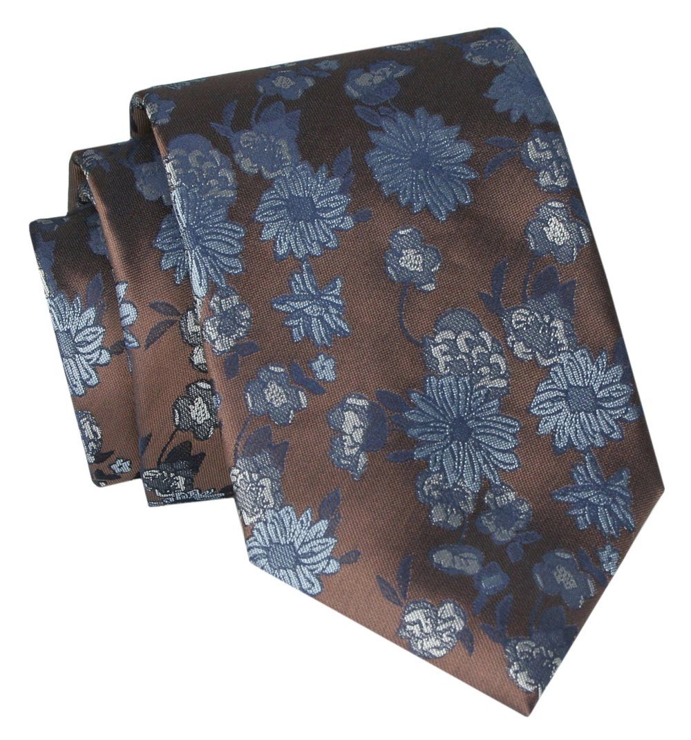 Klasyczny, Szeroki Krawat Męski CHATTIER - Brązowy w Kwiaty