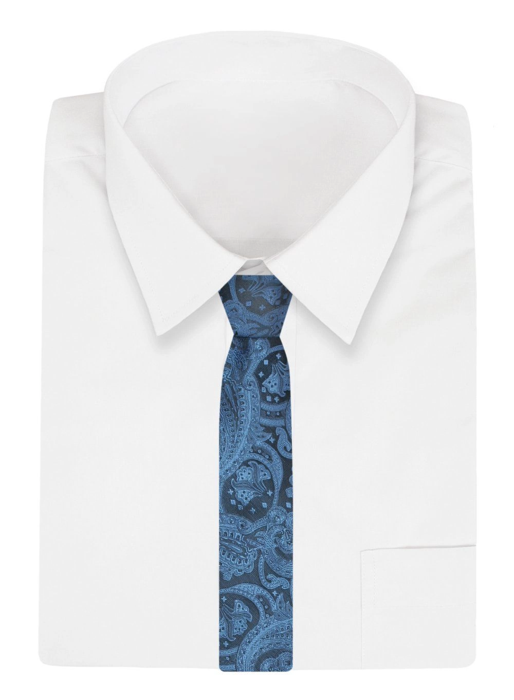 Klasyczny, Szeroki Krawat Męski CHATTIER - Ciemny Granat w Niebieski Orientalny Wzór