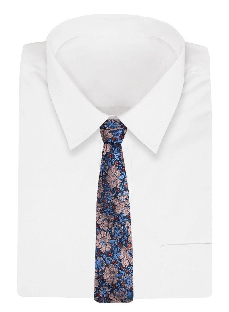 Kolorowy Męski Krawat -Chattier- 8cm, Klasyczny, Szeroki, Elegancki, Motyw Florystyczny