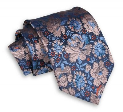 Kolorowy Męski Krawat -Chattier- 8cm, Klasyczny, Szeroki, Elegancki, Motyw Florystyczny