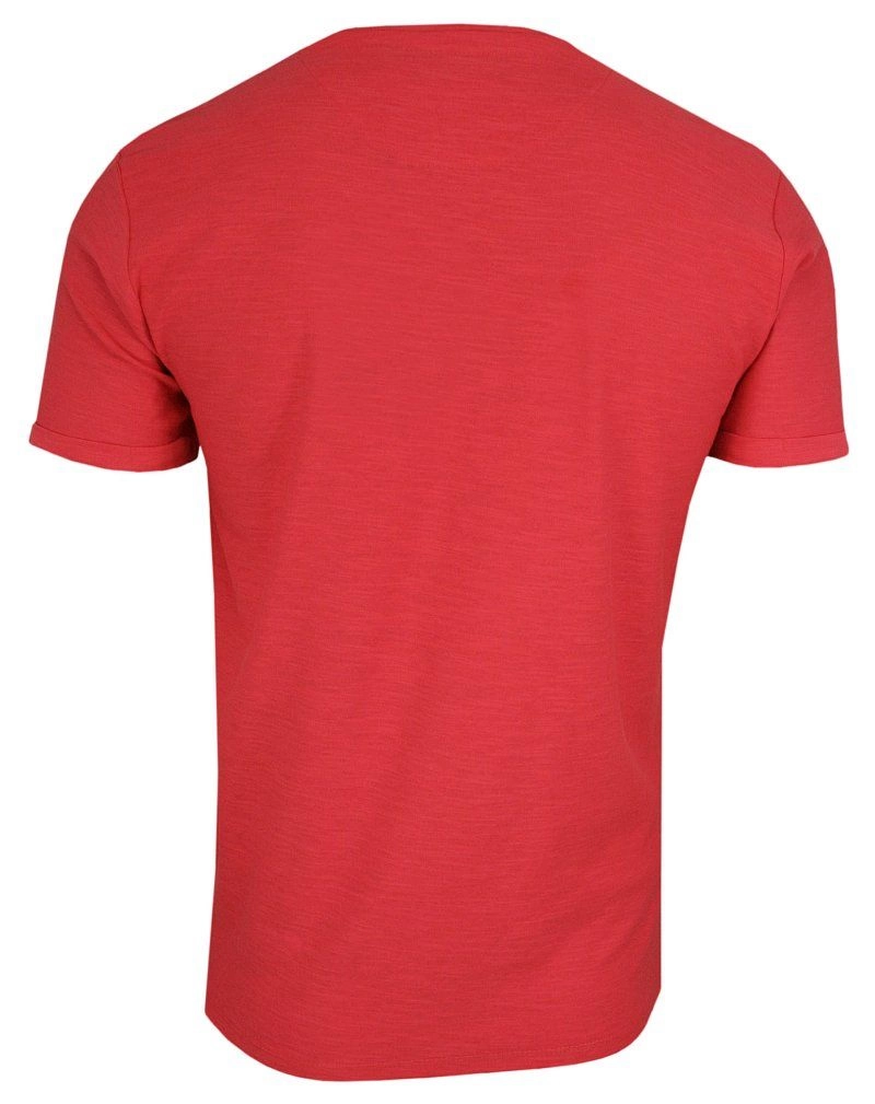 Koralowy Bawełniany T-Shirt Męski Bez Nadruku -Brave Soul- Czerwona Koszulka, Krótki Rękaw, Melanż