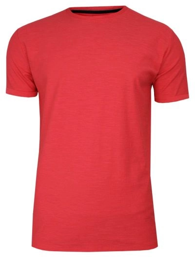 Koralowy Bawełniany T-Shirt Męski Bez Nadruku -Brave Soul- Czerwona Koszulka, Krótki Rękaw, Melanż