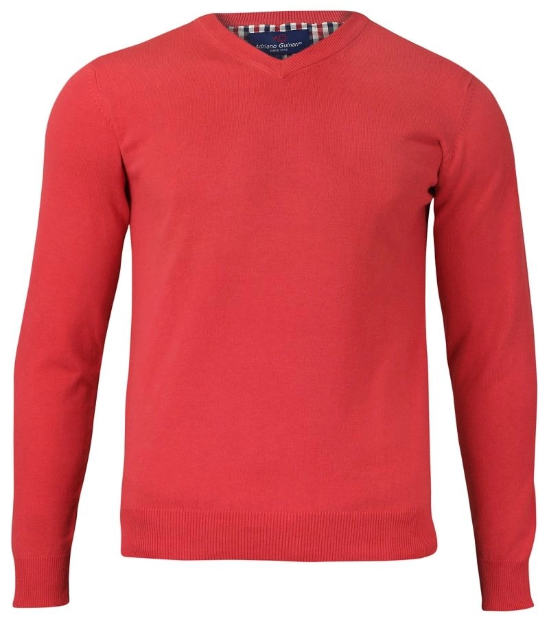 Sweter w Serek (V-neck) Koralowy Męski, Klasyczny, Pomarańczowy, - Adriano Guinari