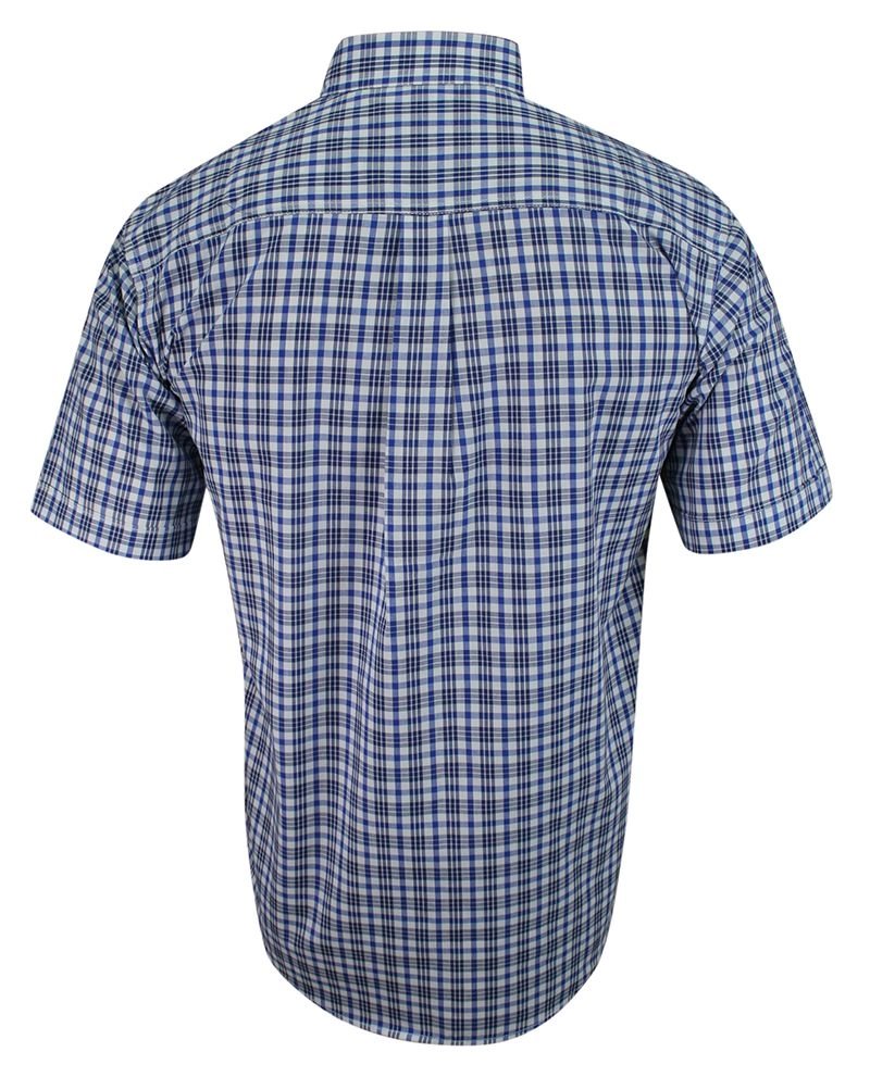 Koszula Bawełniana, Niebiesko-Biała Casualowa z Krótkim Rękawem, z Kieszonkami, w Kratkę Slim-FORMAX
