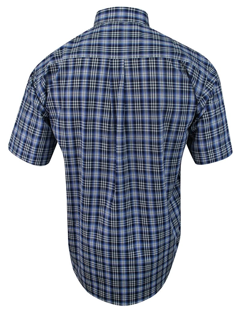 Koszula Bawełniana z Krótkim Rękawem, z Kieszonkami, Niebiesko-Granatwowa w Kratkę, Slim -FORMAX