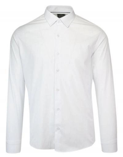 Koszula Biała Gładka, Męska Długi Rękaw, Slim Fit, Taliowana -TO-ON