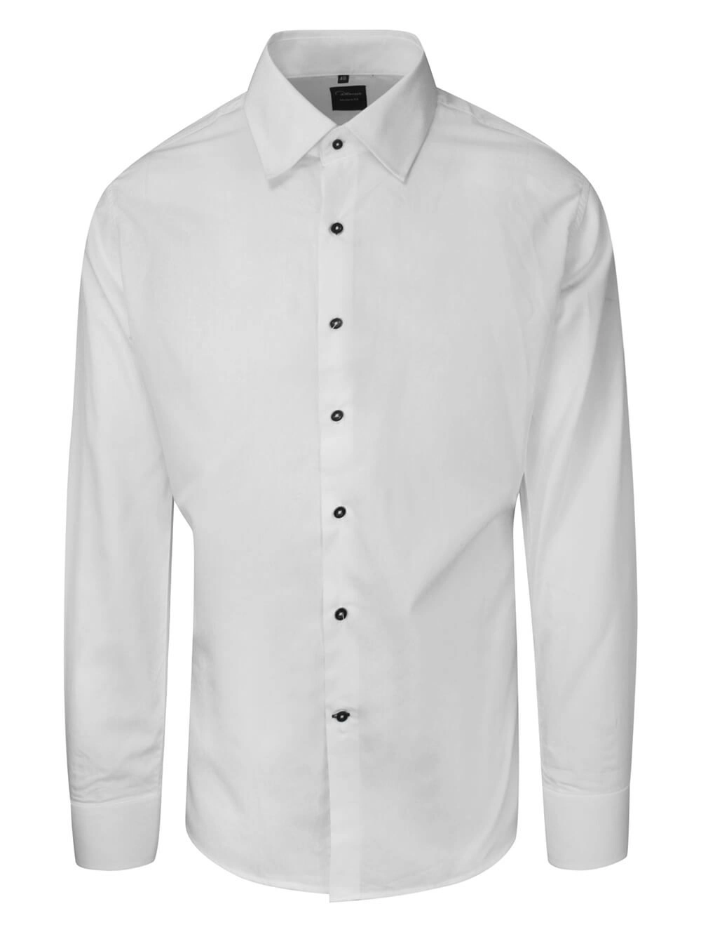 Koszula Biała Wizytowa Męska, Ciemne Guziki, z Długim Rękawem, Taliowana, 100% Bawełna -RANIR