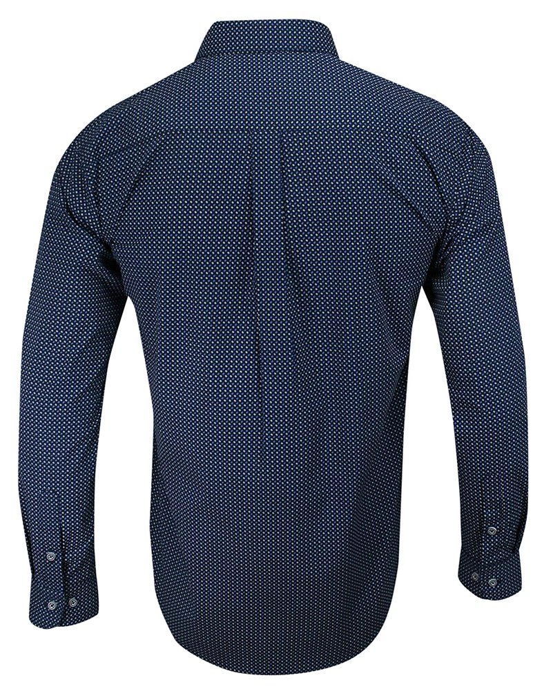 Koszula Casualowa, Granatowa w Drobny Wzór Geometryczny, 100% Bawełna, Slim, Długi Rękaw -FORMAX