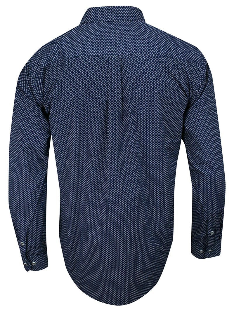 Koszula Casualowa, Granatowo-Niebieska w Drobny Wzór, 100% Bawełna, Slim, Długi Rękaw -FORMAX