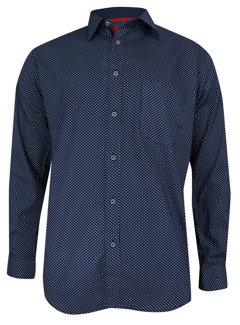 Koszula Casualowa, Granatowo-Niebieska w Drobny Wzór, 100% Bawełna, Slim, Długi Rękaw -FORMAX