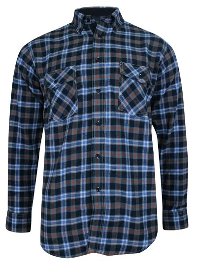 Koszula Casualowa w Kratkę Niebiesko-Granatową, 100% Bawełna, Flanelowa, Slim, Długi Rękaw -FORMAX