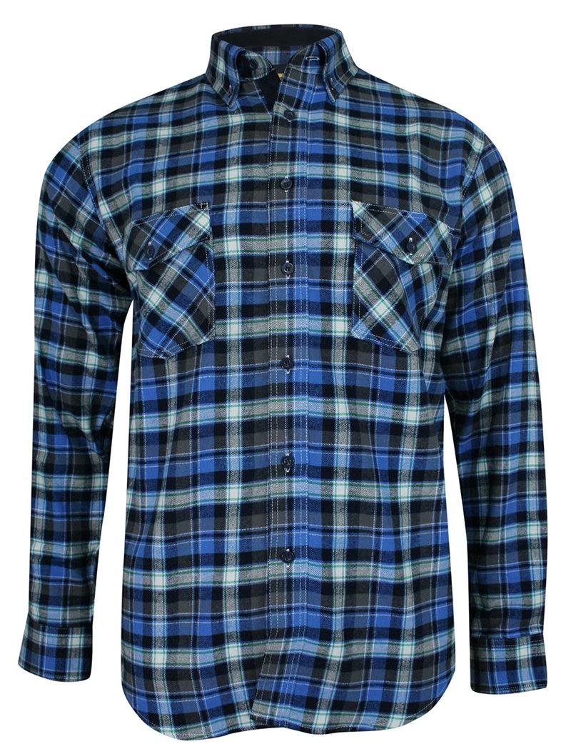 Koszula Casualowa w Kratkę Niebiesko-Szarą, 100% Bawełna, Flanelowa, Slim, Długi Rękaw -FORMAX