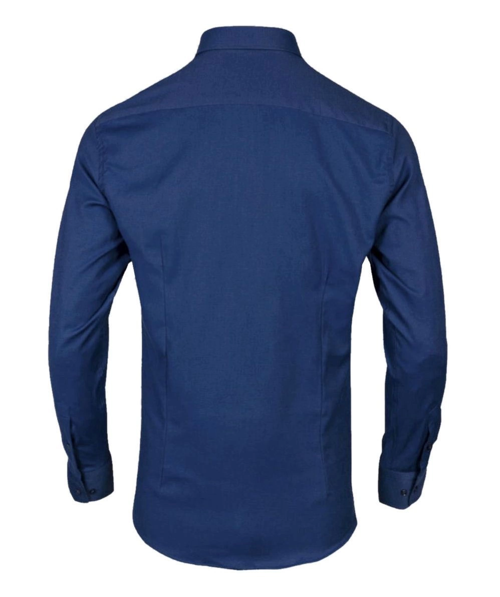 Koszula Granatowa w Tłoczony Wzór, Bawełniana, Regular, Prosty Krój, Długi Rękaw -QUICKSIDE