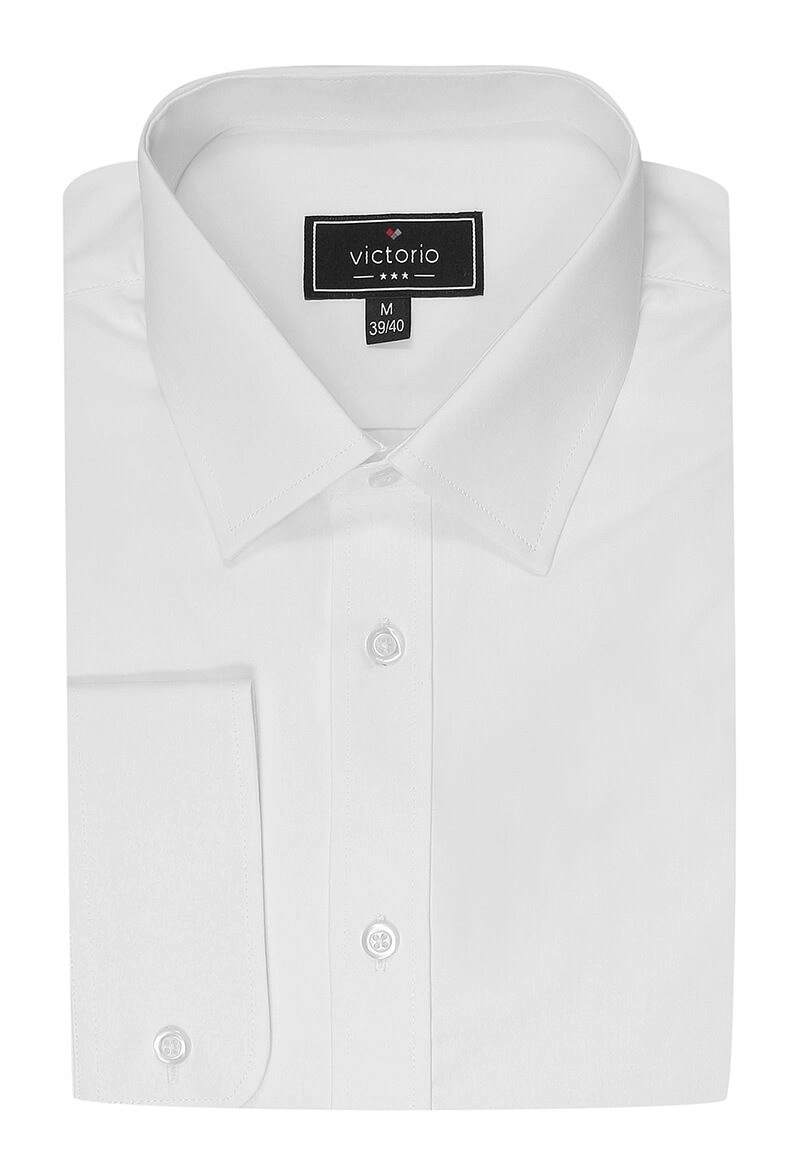Koszula Klasyczny Krój, Biała Elegancka Bawełniana na Guziki, z Długim Rękawem -VICTORIO