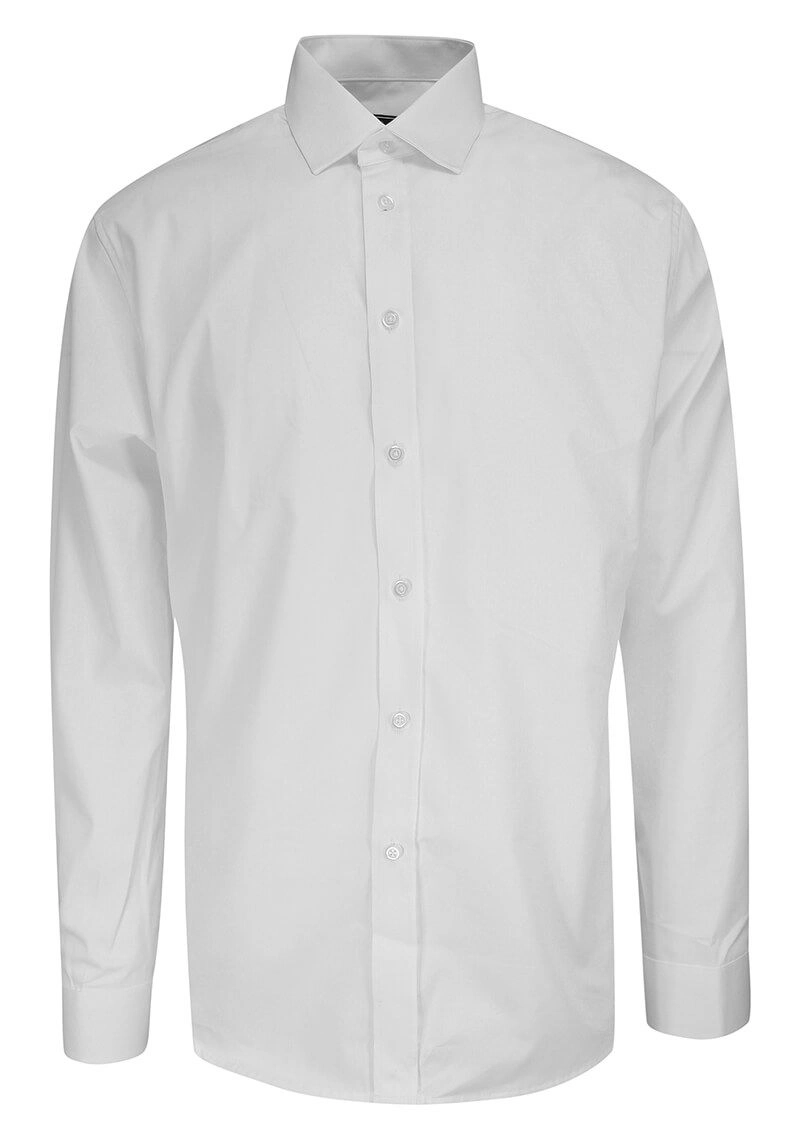Koszula Klasyczny Krój, Biała Elegancka Bawełniana na Guziki, z Długim Rękawem -VICTORIO