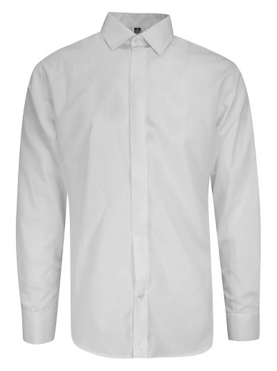 Koszula Klasyczny Krój, Biała z Plisą, na Spinki, Bawełniana z Długim Rękawem -VICTORIO