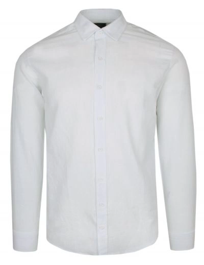 Koszula Lniano-Bawełniana z Długim Rękawem, Biała Lekka, Przewiewna na Lato, Casualowa -TO-ON