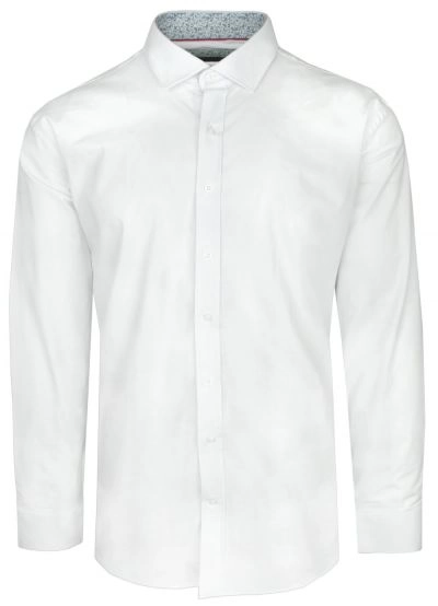 Koszula Męska, Biała Jednokolorowa, Długi Rękaw, Regular, Krój Prosty -RIGON
