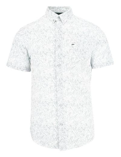 Koszula Męska, Biało-Granatowa Bawełniana, Casualowa, Krótki Rękaw, z Kieszonką -PAKO JEANS